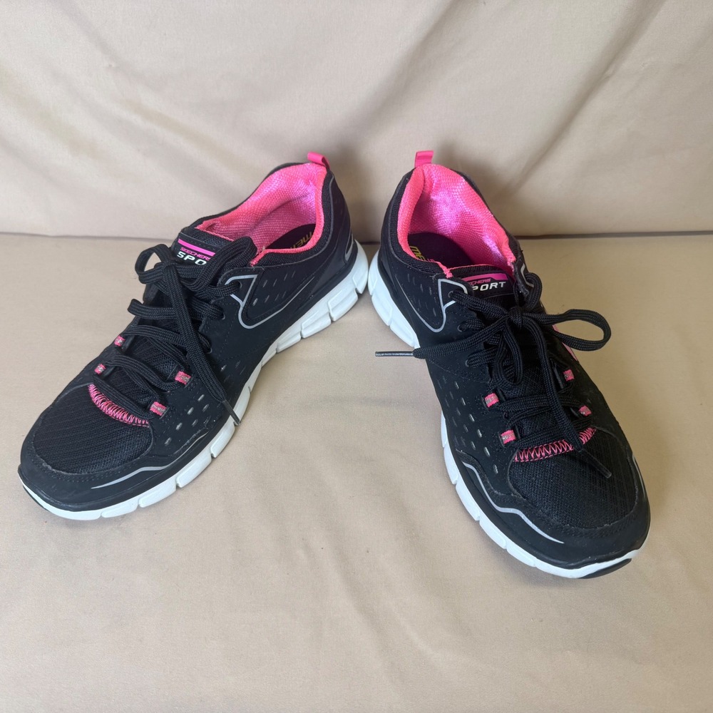 Skechers Sport Flex Sole Black Pink Memory Foam Sneakers 12013 Womens 8